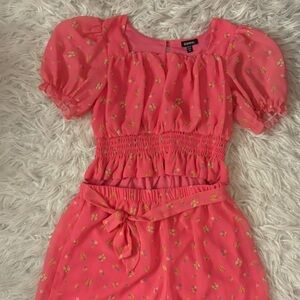 Zunie Pink Floral Smocked Top with Self Tie